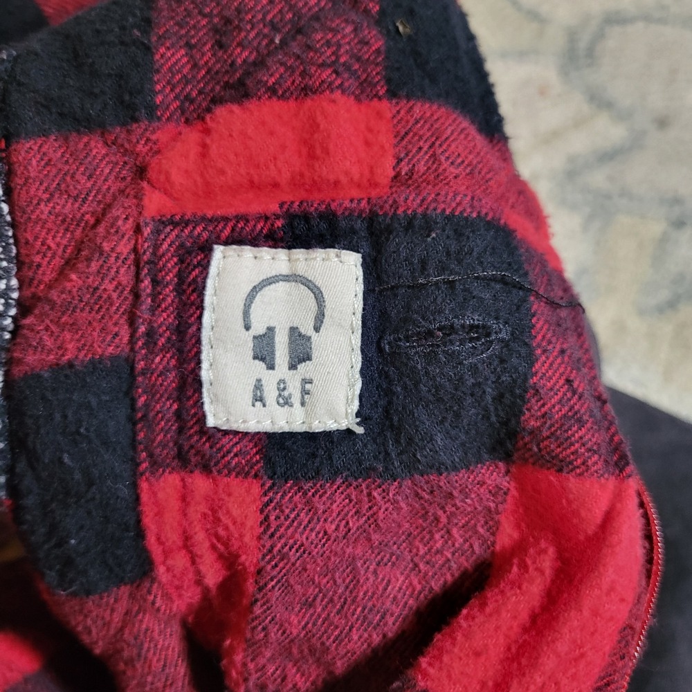 Abercrombie & Fitch Button Hoodie Mens M Gray Flannel-Lined Heavy Jacket Y2K - Picture 9 of 9